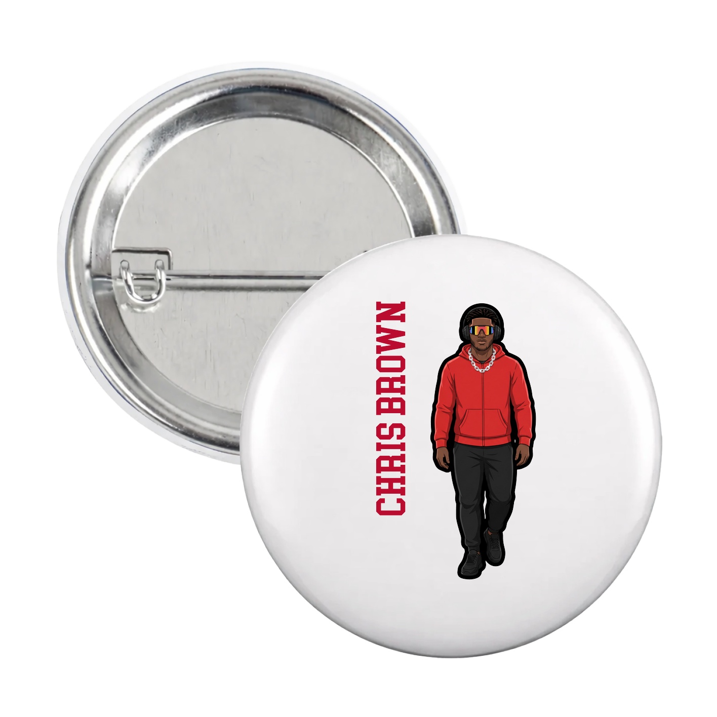 Game Day Button — Name Vertical in White