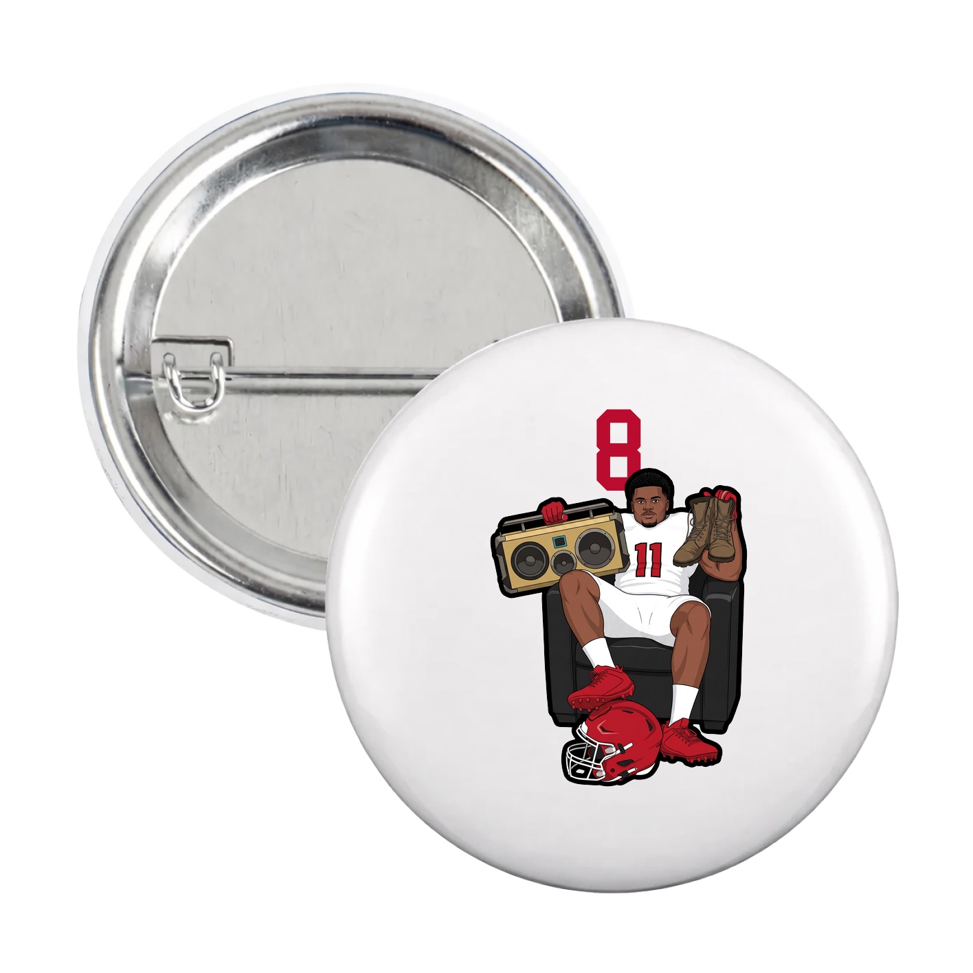 Game Day Button — Number Top in White