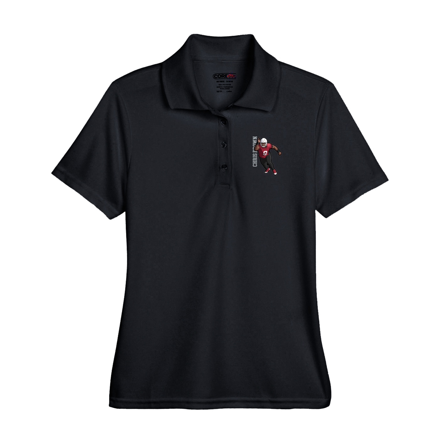 Performance Polo — Name Vertical in Black