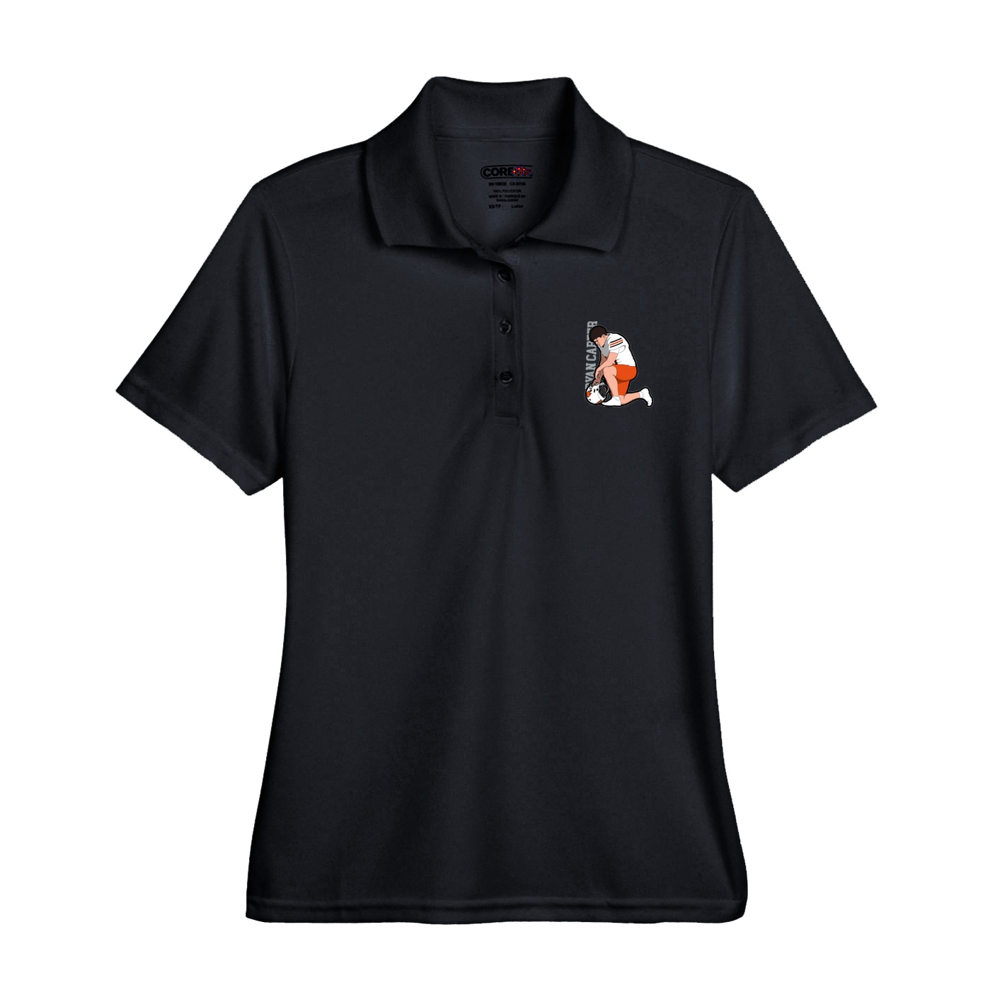 Womens Performance Polo — Name Vertical in Black