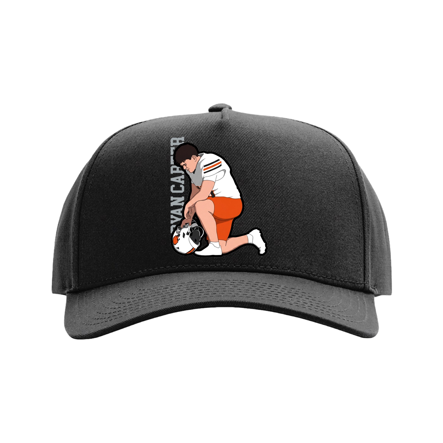 Full Fabric Five-Panel Champ Cap — Name Vertical in Black