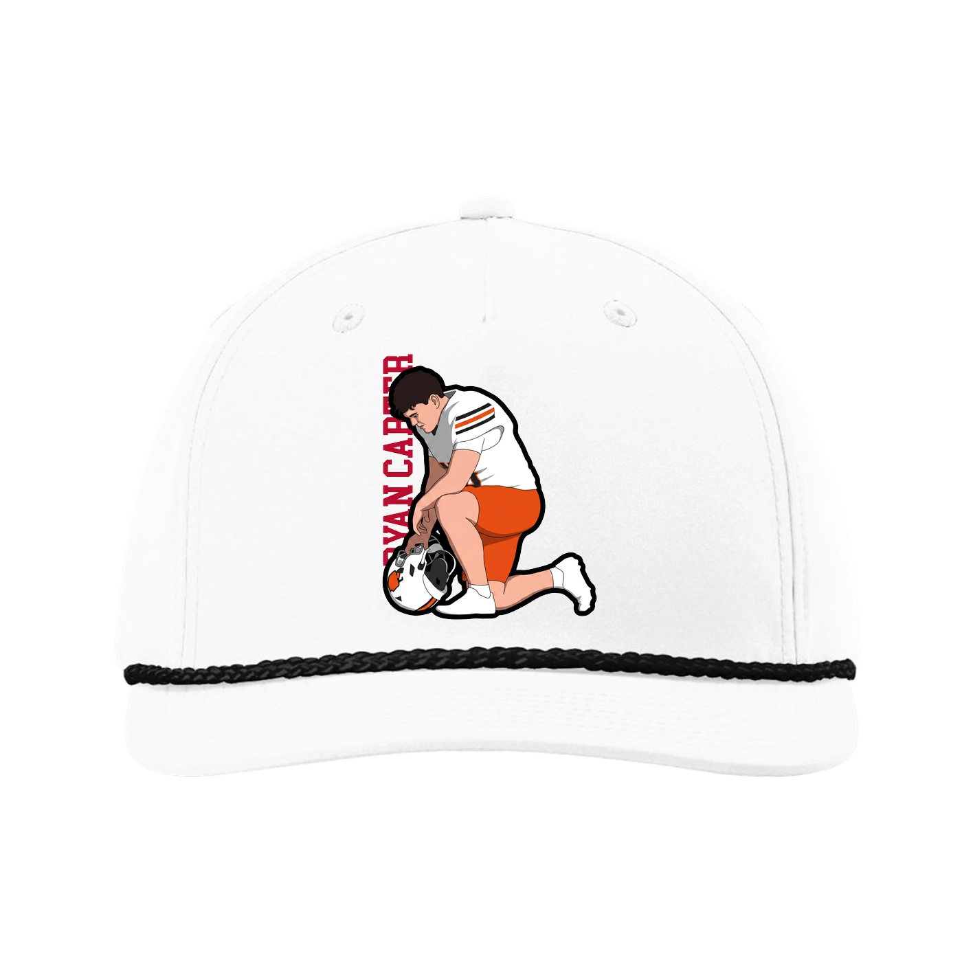 Five-Panel Classic Rope Cap — Name Vertical in White