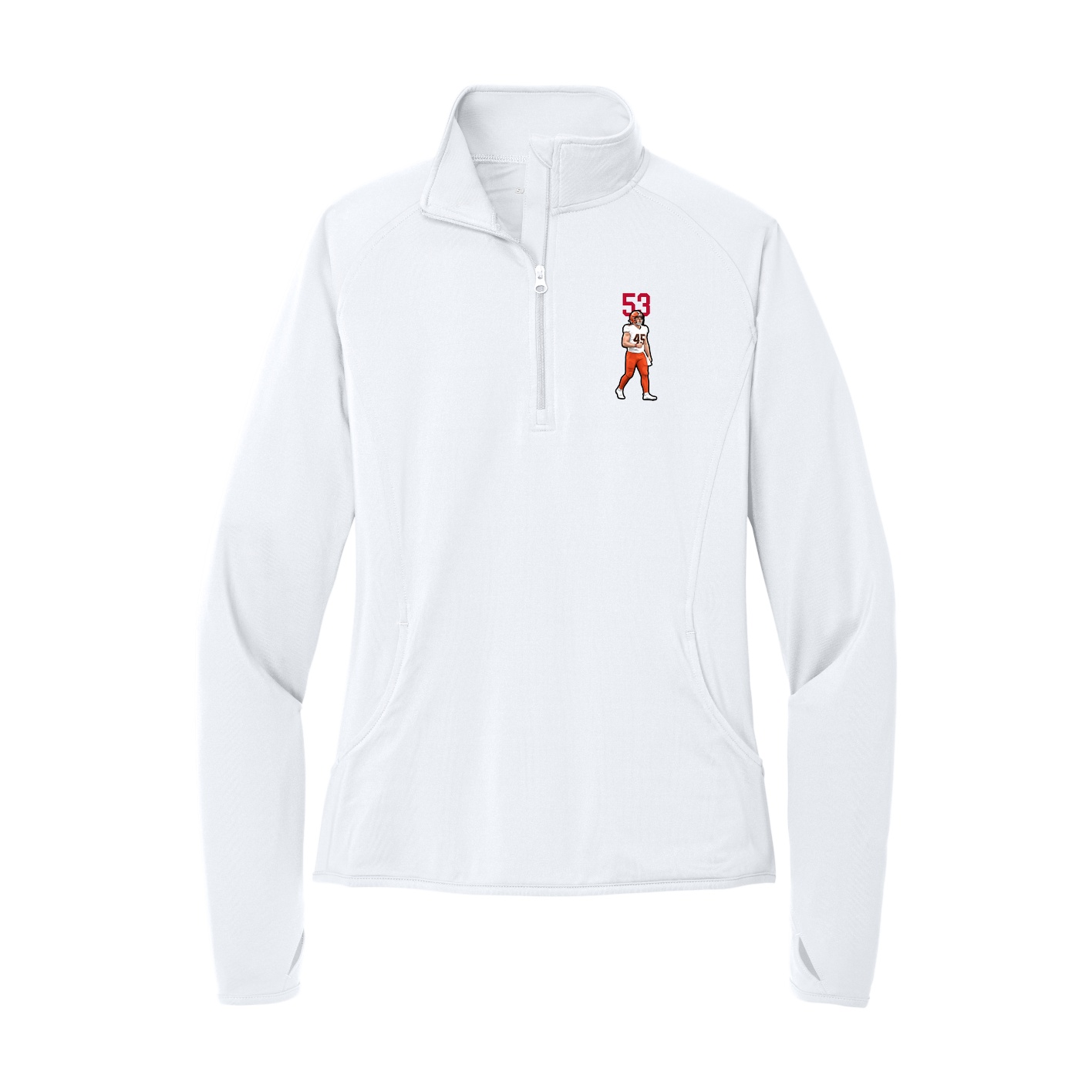 Women's Q-Zip Pullover — Number Top in White