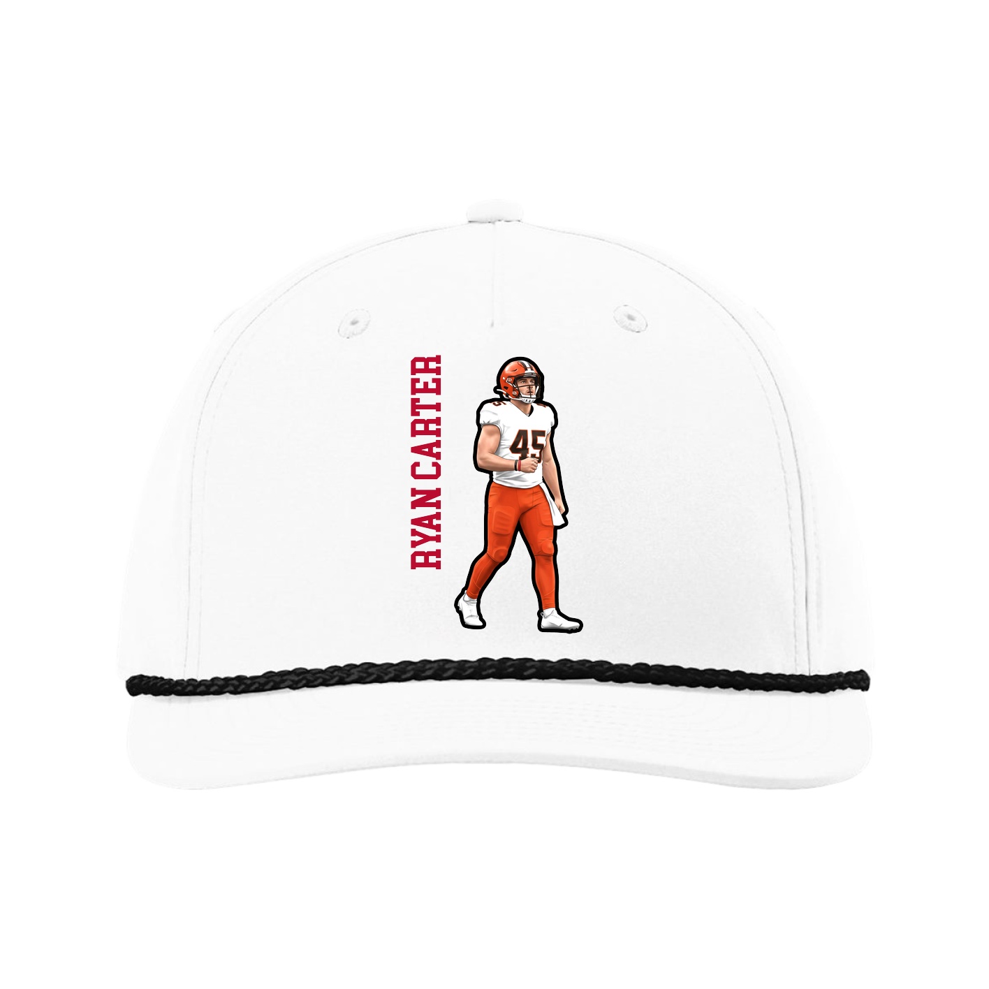 Five-Panel Classic Rope Cap — Name Vertical in White