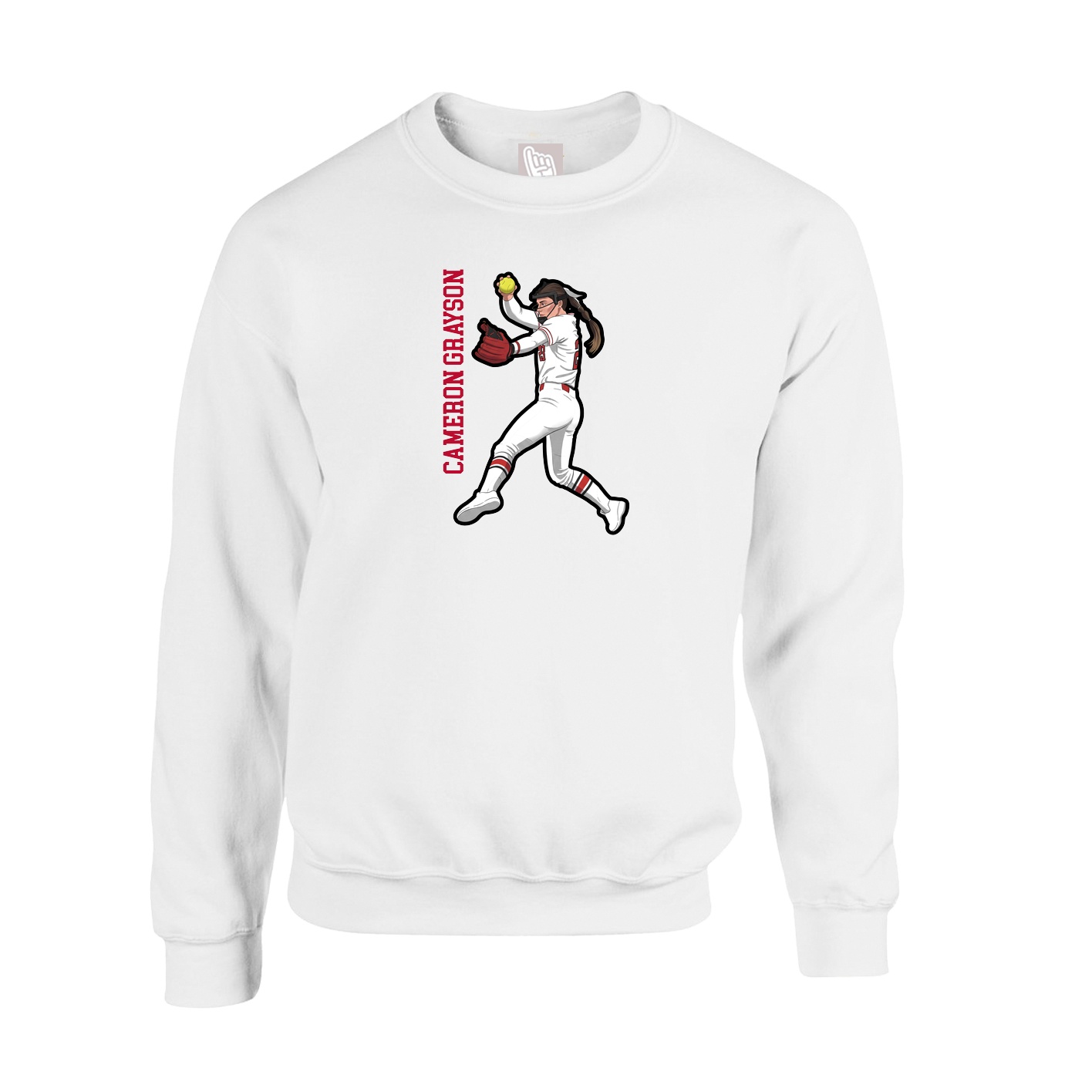 Fleece Crew — Name Vertical in White