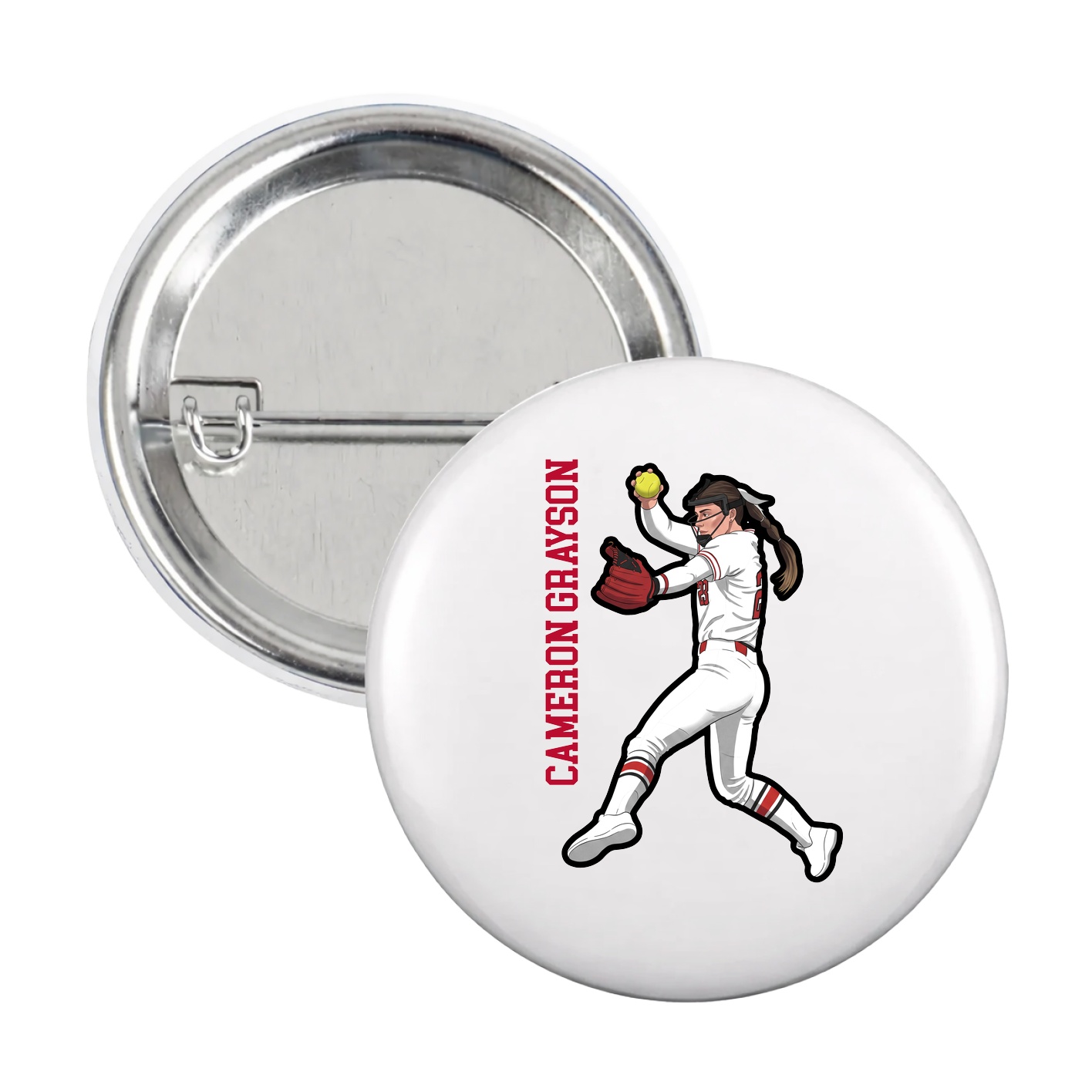 Game Day Button — Name Vertical in White