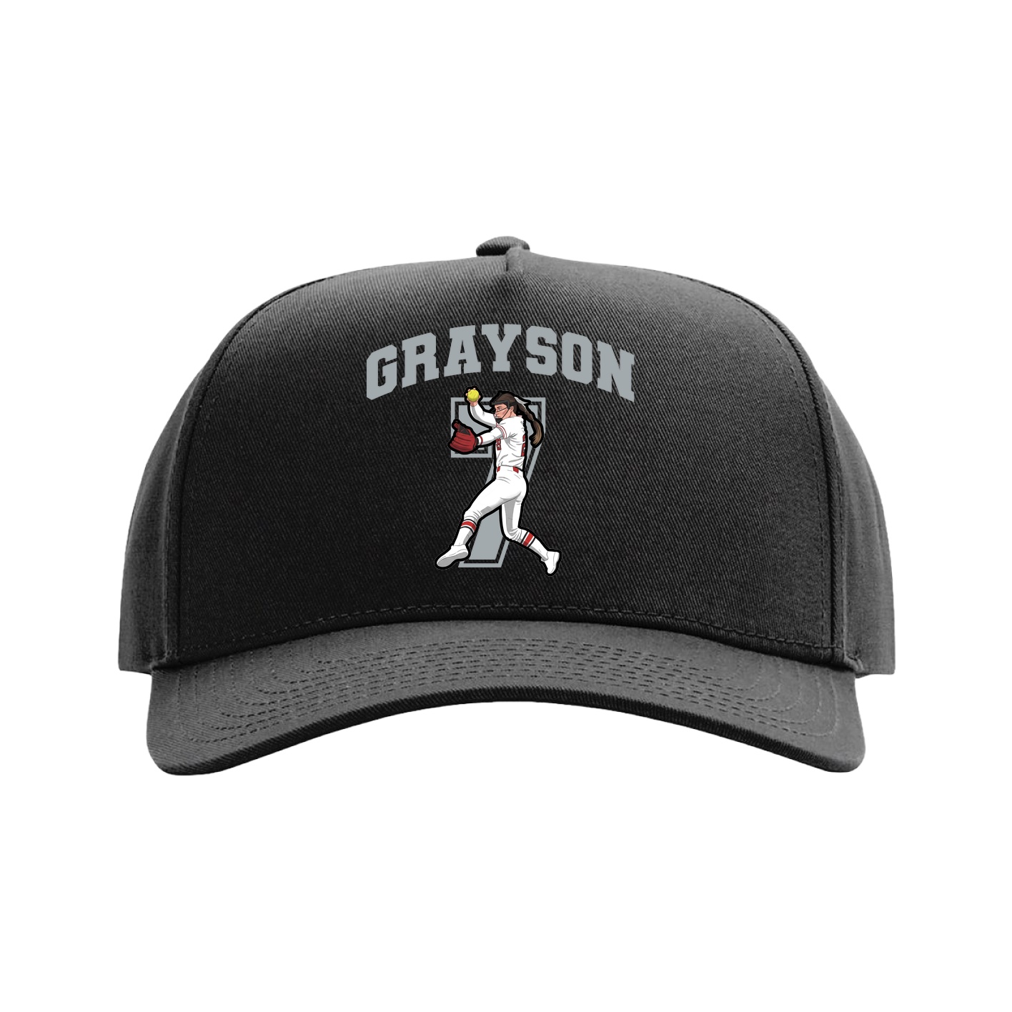 Full Fabric Five-Panel Champ Cap — Number in Black