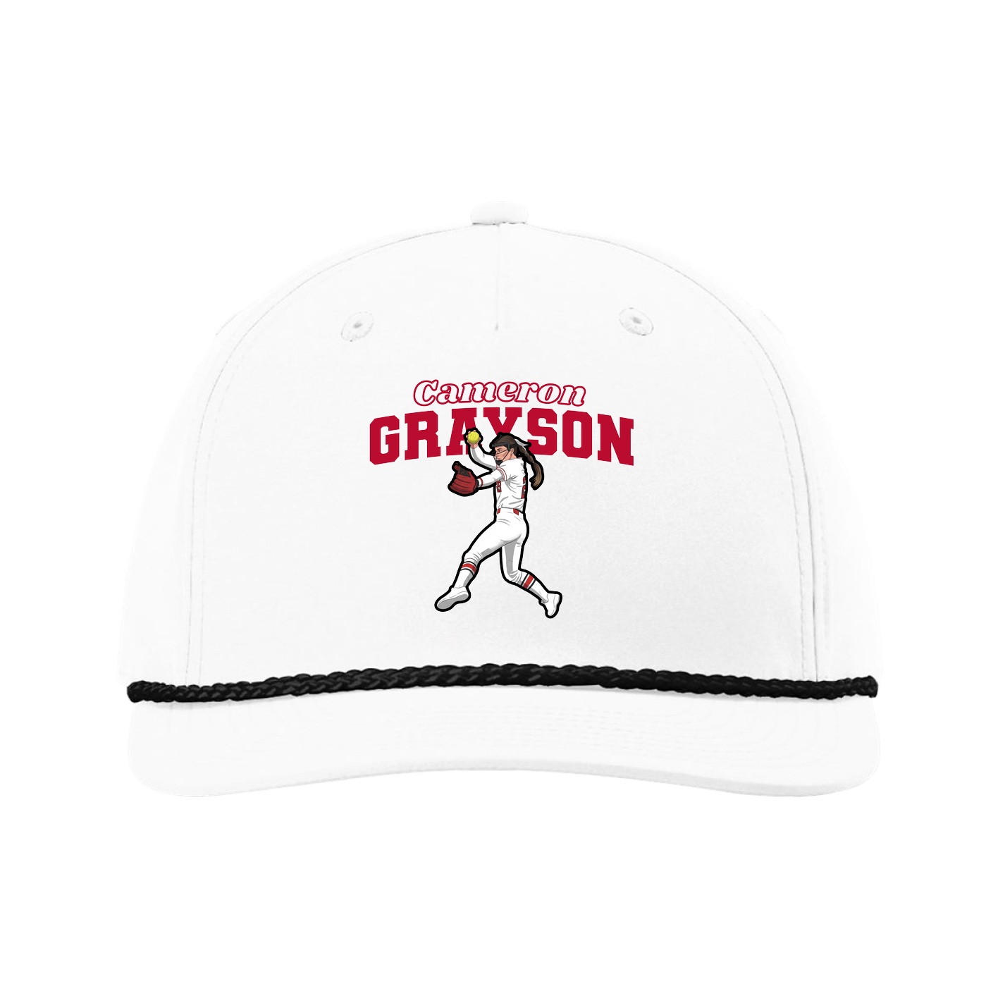 Five-Panel Classic Rope Cap — Name Arch in White