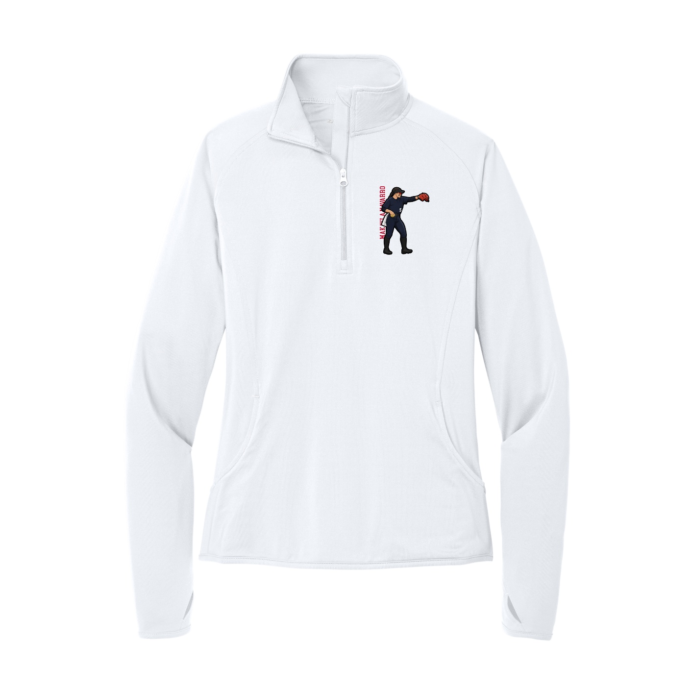 Women's Q-Zip Pullover — Name Vertical in White
