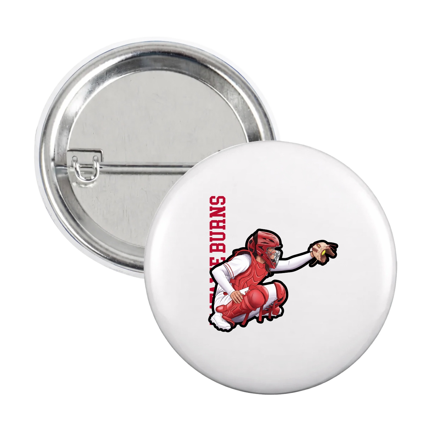 Game Day Button — Name Vertical in White