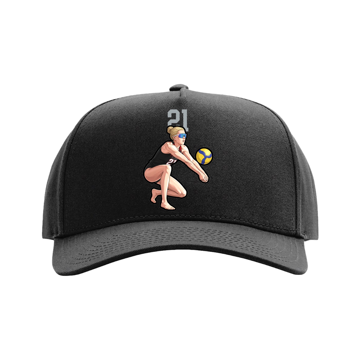 Full Fabric Five-Panel Champ Cap — Number Top in Black
