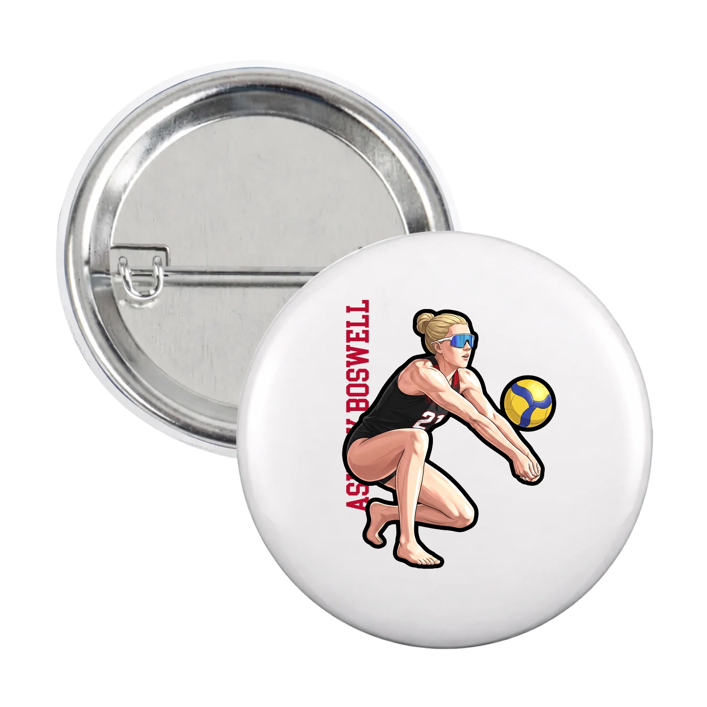 Game Day Button — Name Vertical in White