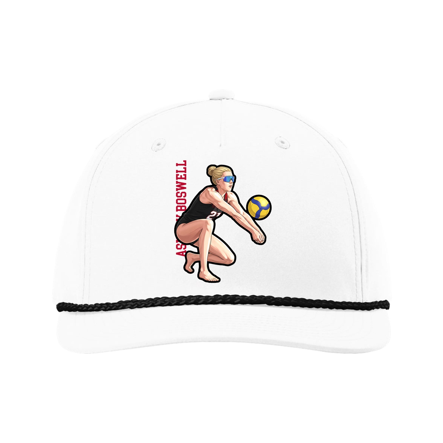 Five-Panel Classic Rope Cap — Name Vertical in White