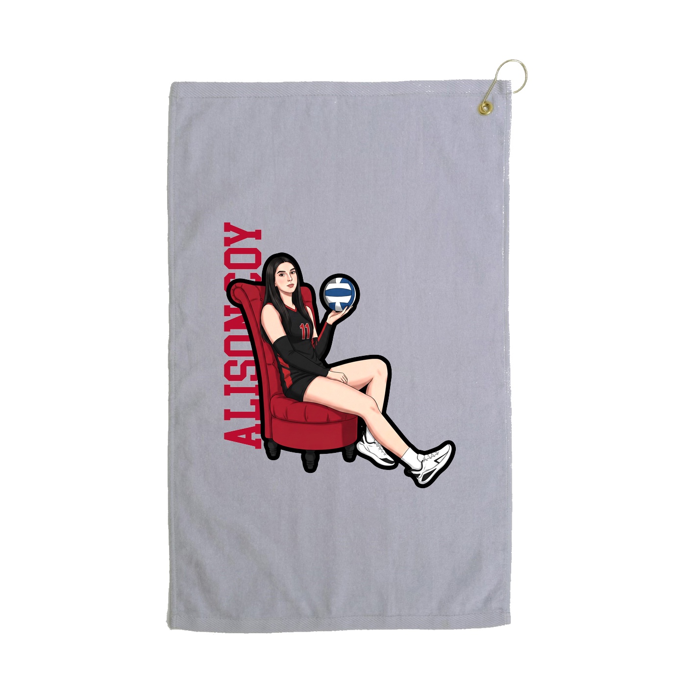 Golf Towel — Name Vertical in Grey
