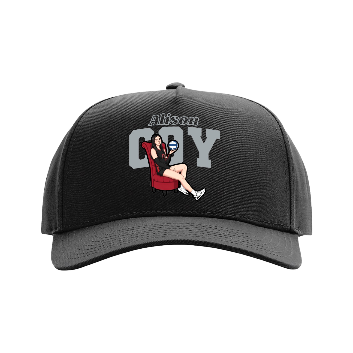 Full Fabric Five-Panel Champ Cap — Name Arch in Black