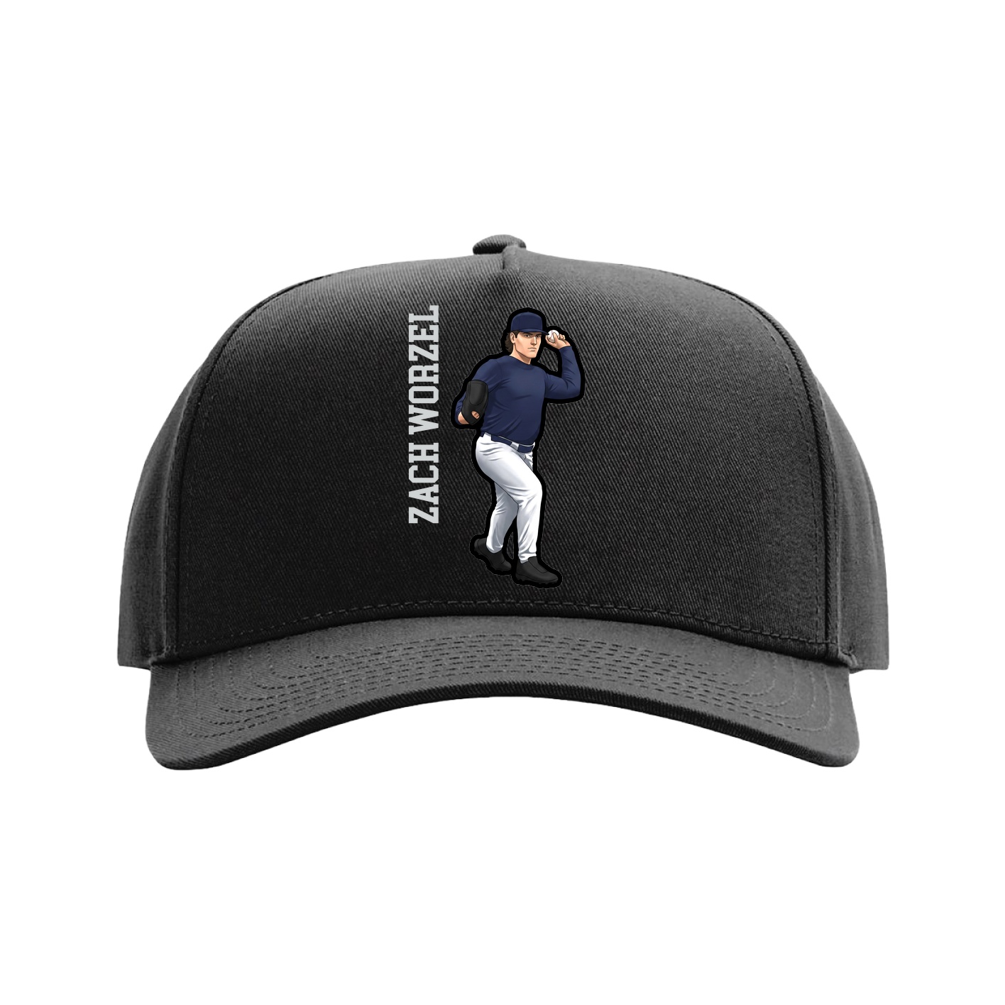 Full Fabric Five-Panel Champ Cap — Name Vertical in Black