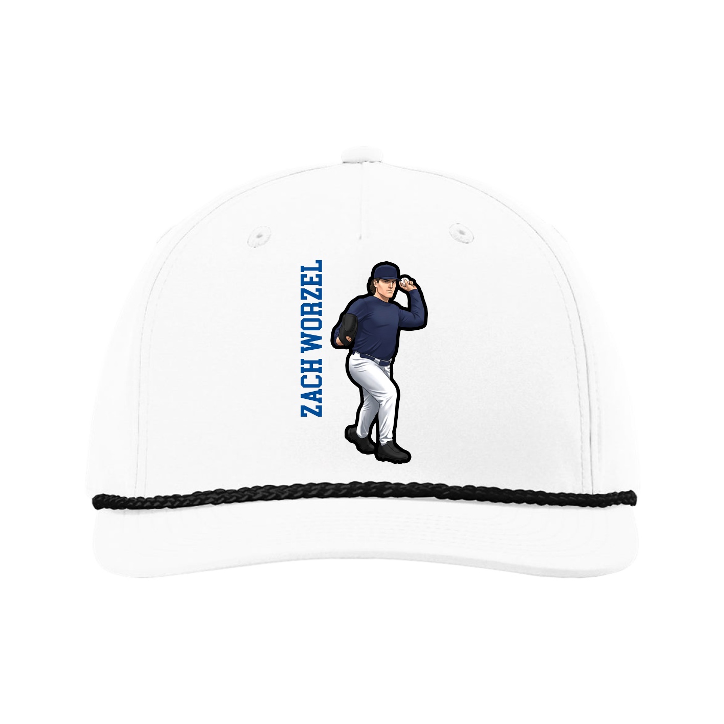 Five-Panel Classic Rope Cap — Name Vertical in White