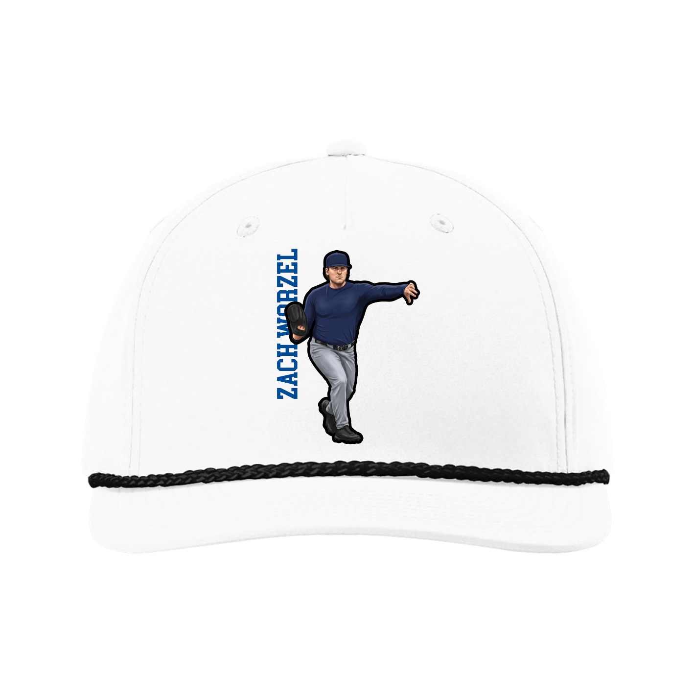 Five-Panel Classic Rope Cap — Name Vertical in White