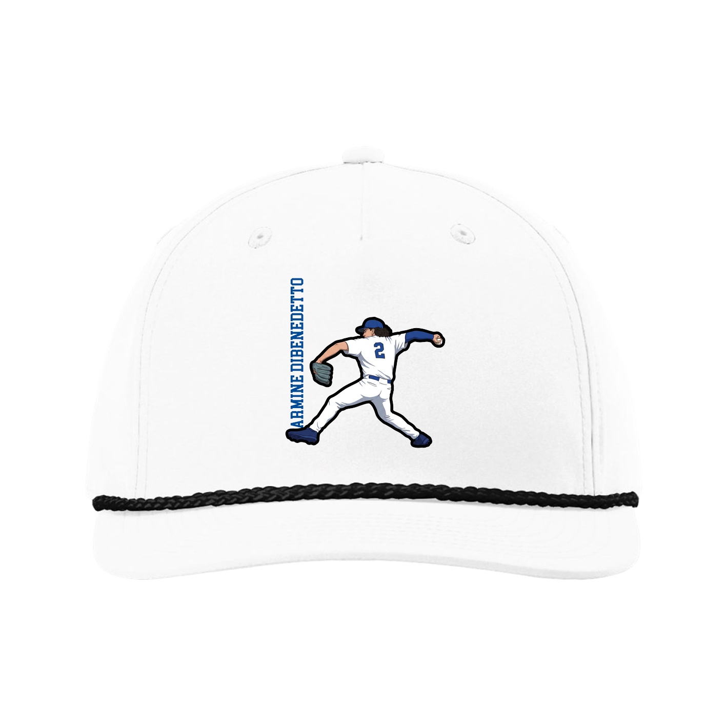 Five-Panel Classic Rope Cap — Name Vertical in White
