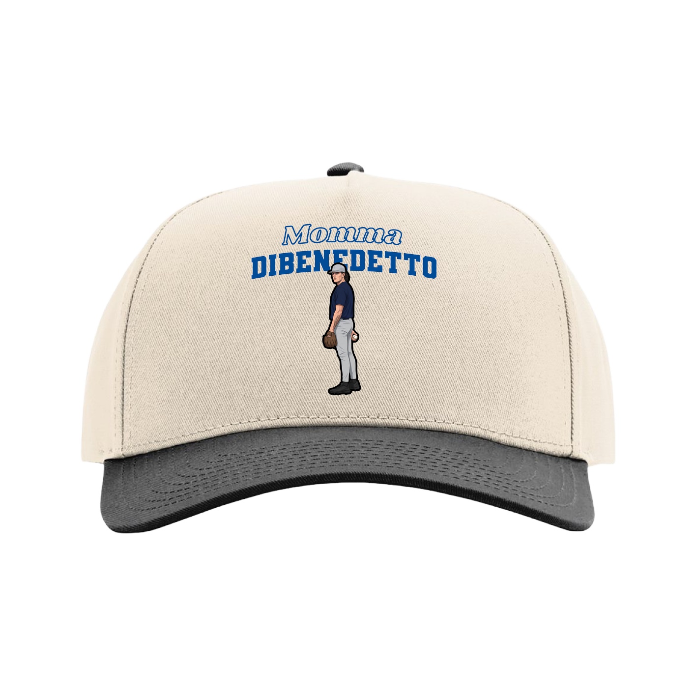 Full Fabric Five-Panel Champ Cap — Mothers Day Block in Cream/Black