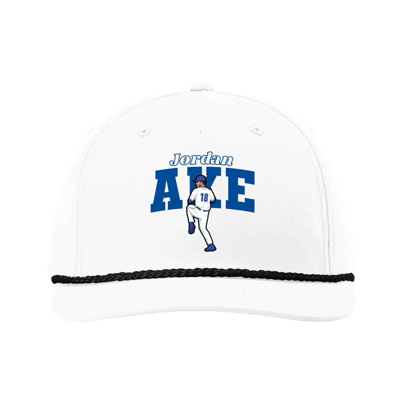 Five-Panel Classic Rope Cap — Name Arch in White