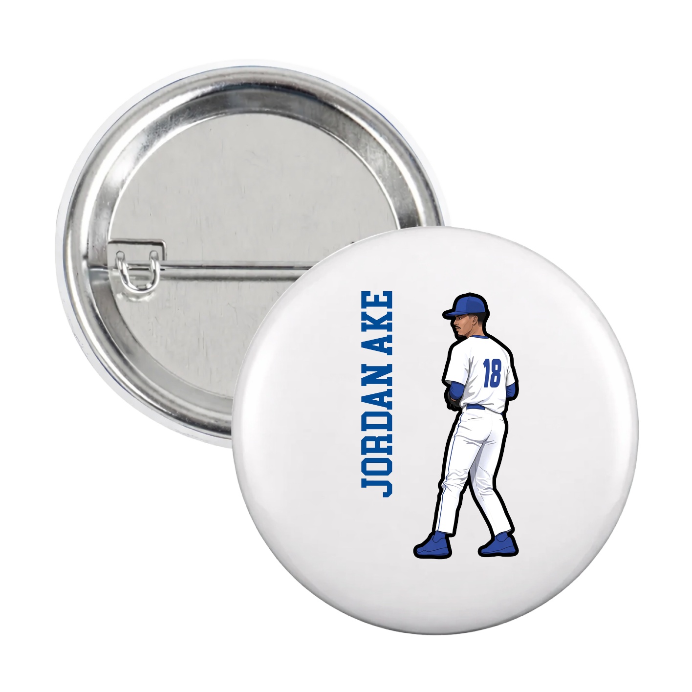 Game Day Button — Name Vertical in White