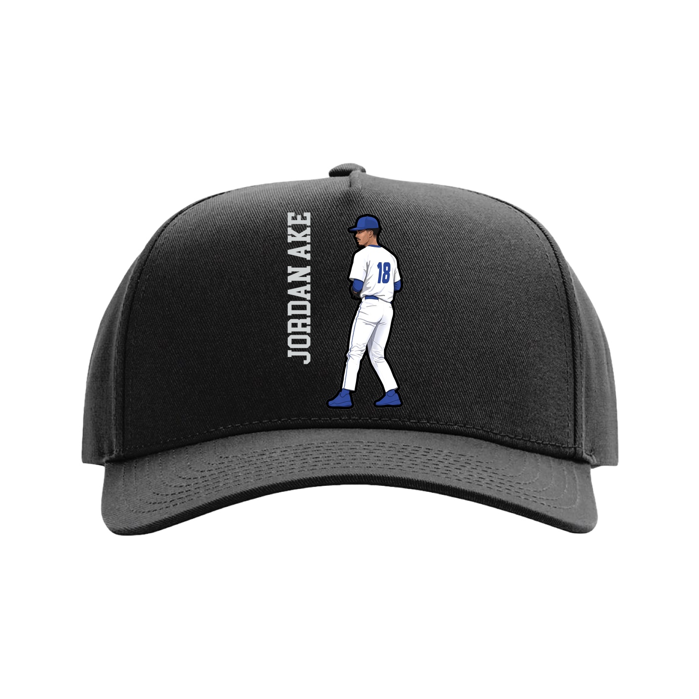 Full Fabric Five-Panel Champ Cap — Name Vertical in Black
