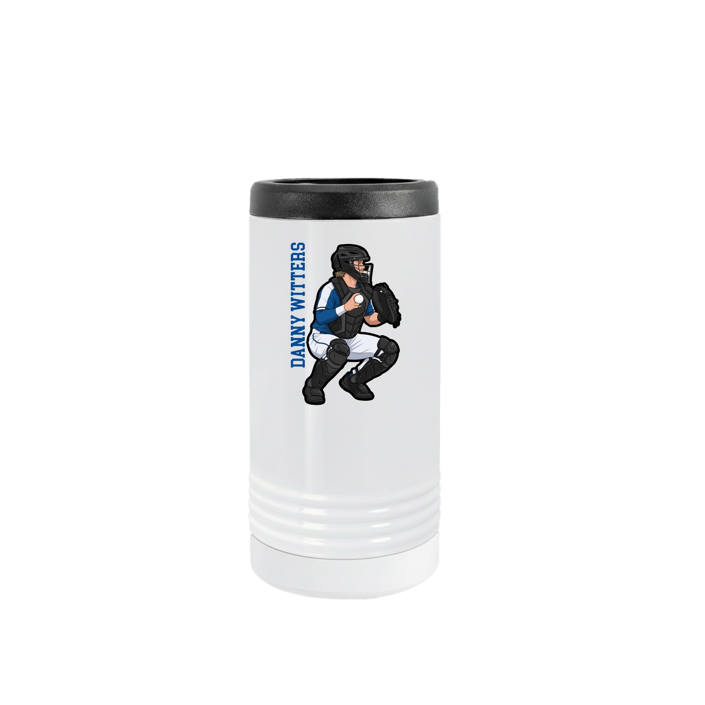 Slim Beverage Holder — Name Vertical in White