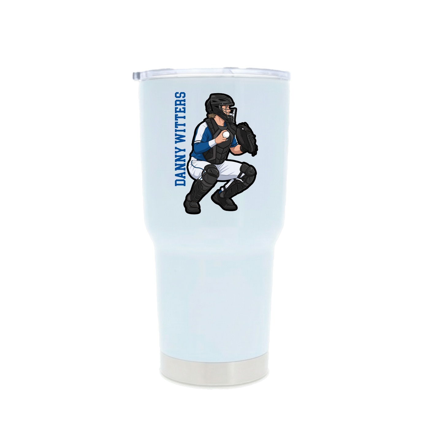 30oz Stainless Steel Tumbler — Name Vertical in White