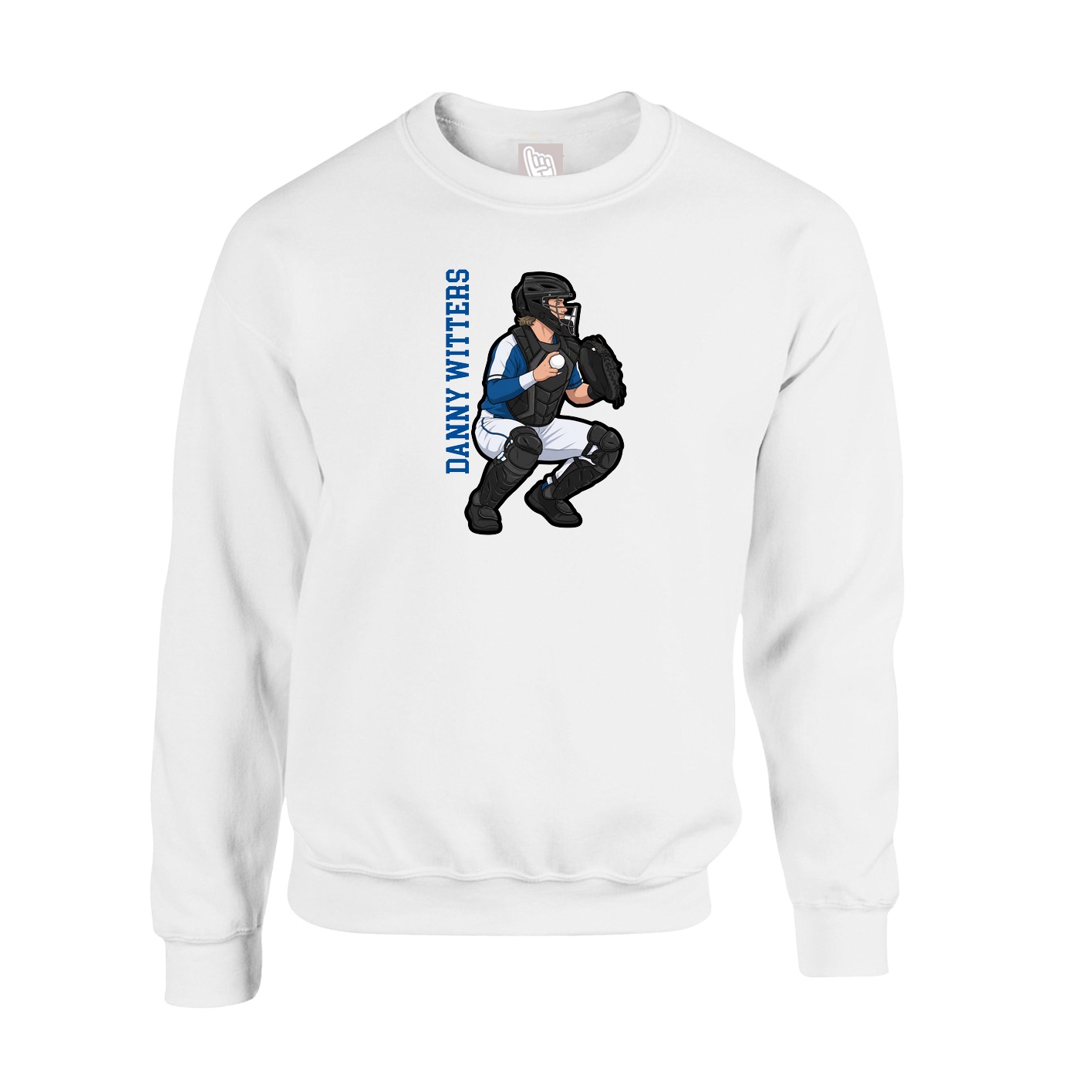 Fleece Crew — Name Vertical in White