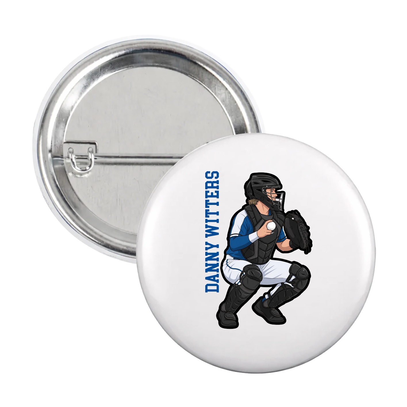 Game Day Button — Name Vertical in White