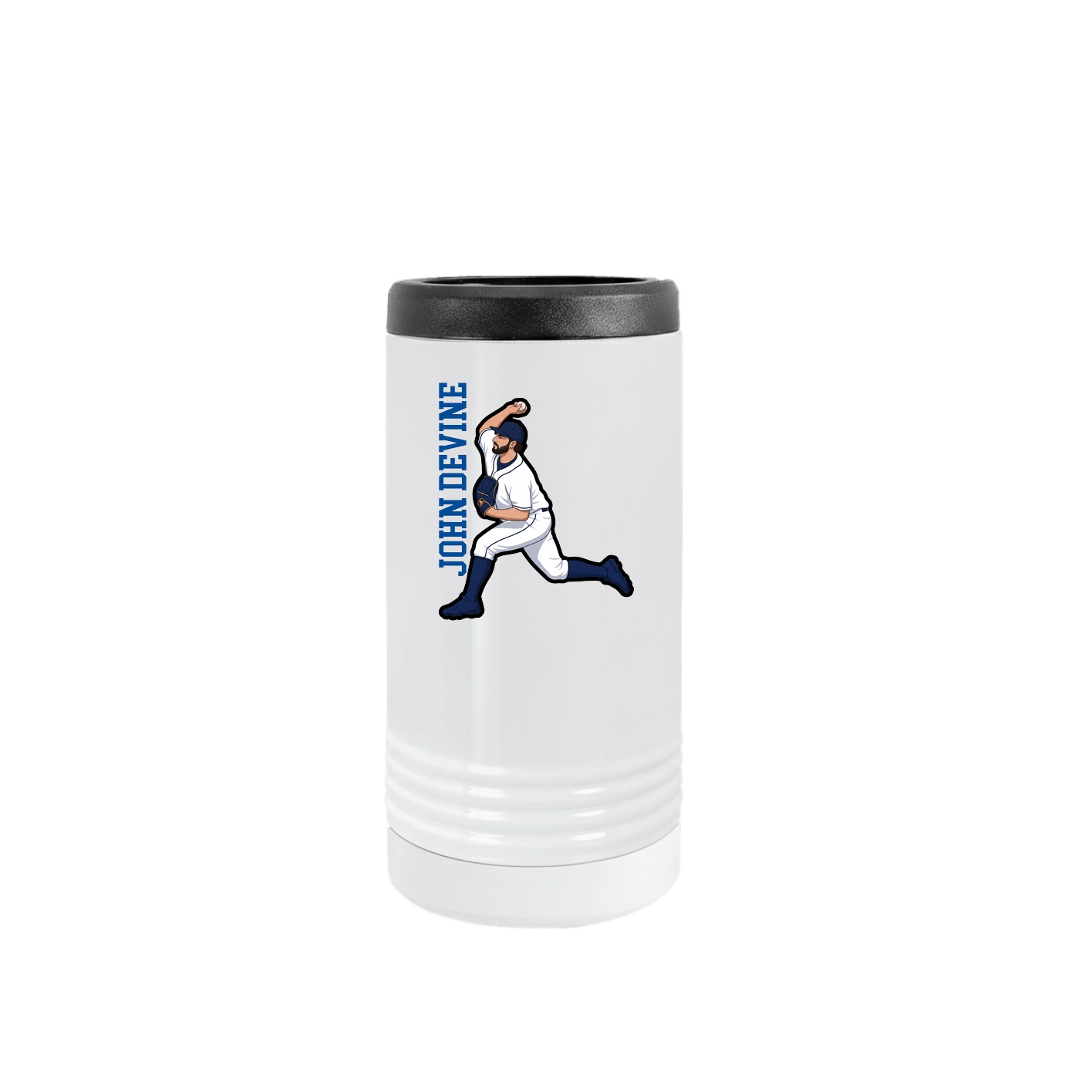 Slim Beverage Holder — Name Vertical in White