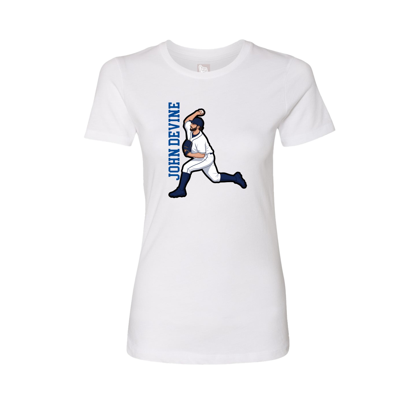 Fitted Women's Tee — Name Vertical in White