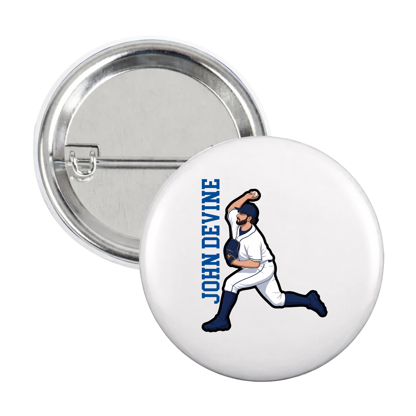Game Day Button — Name Vertical in White