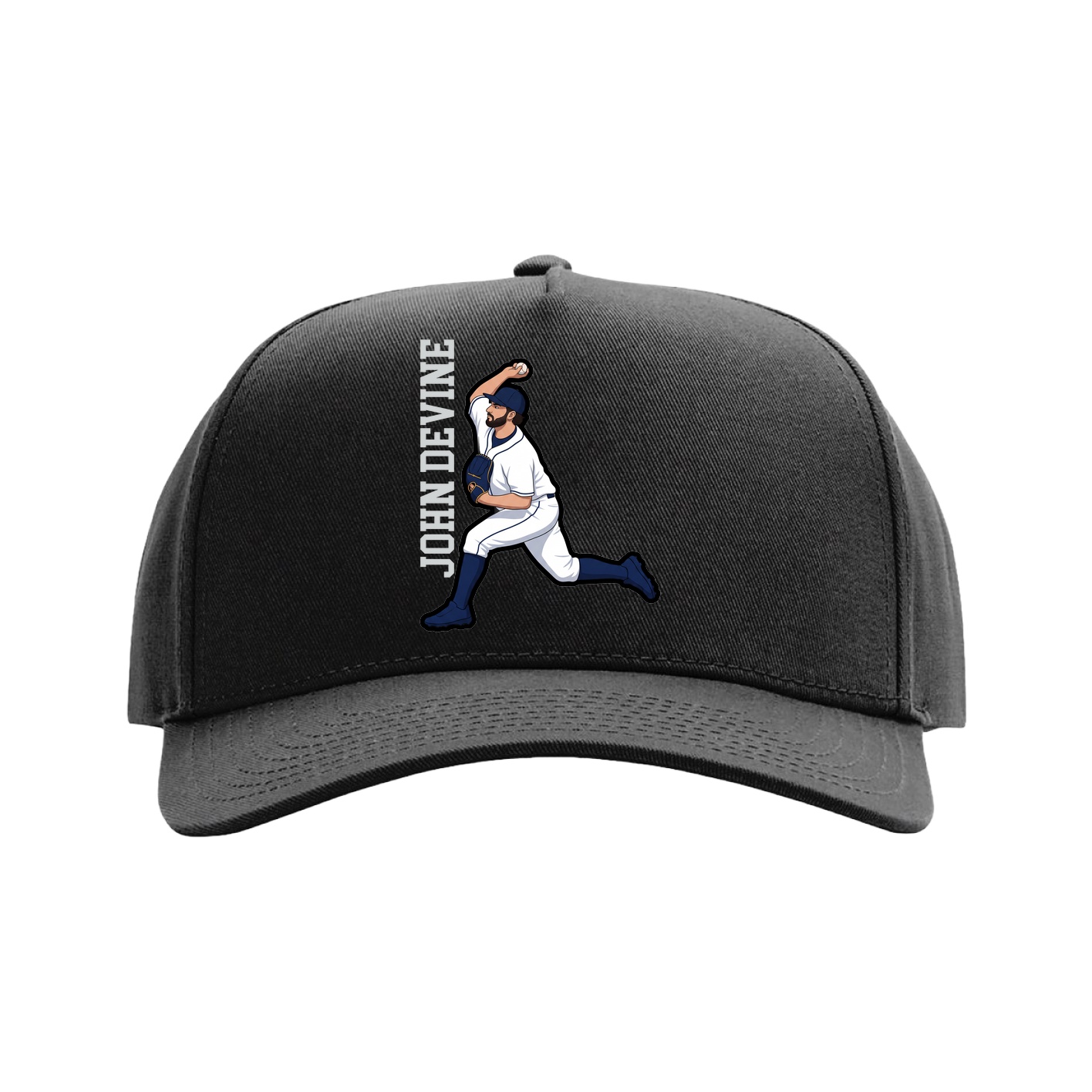 Full Fabric Five-Panel Champ Cap — Name Vertical in Black