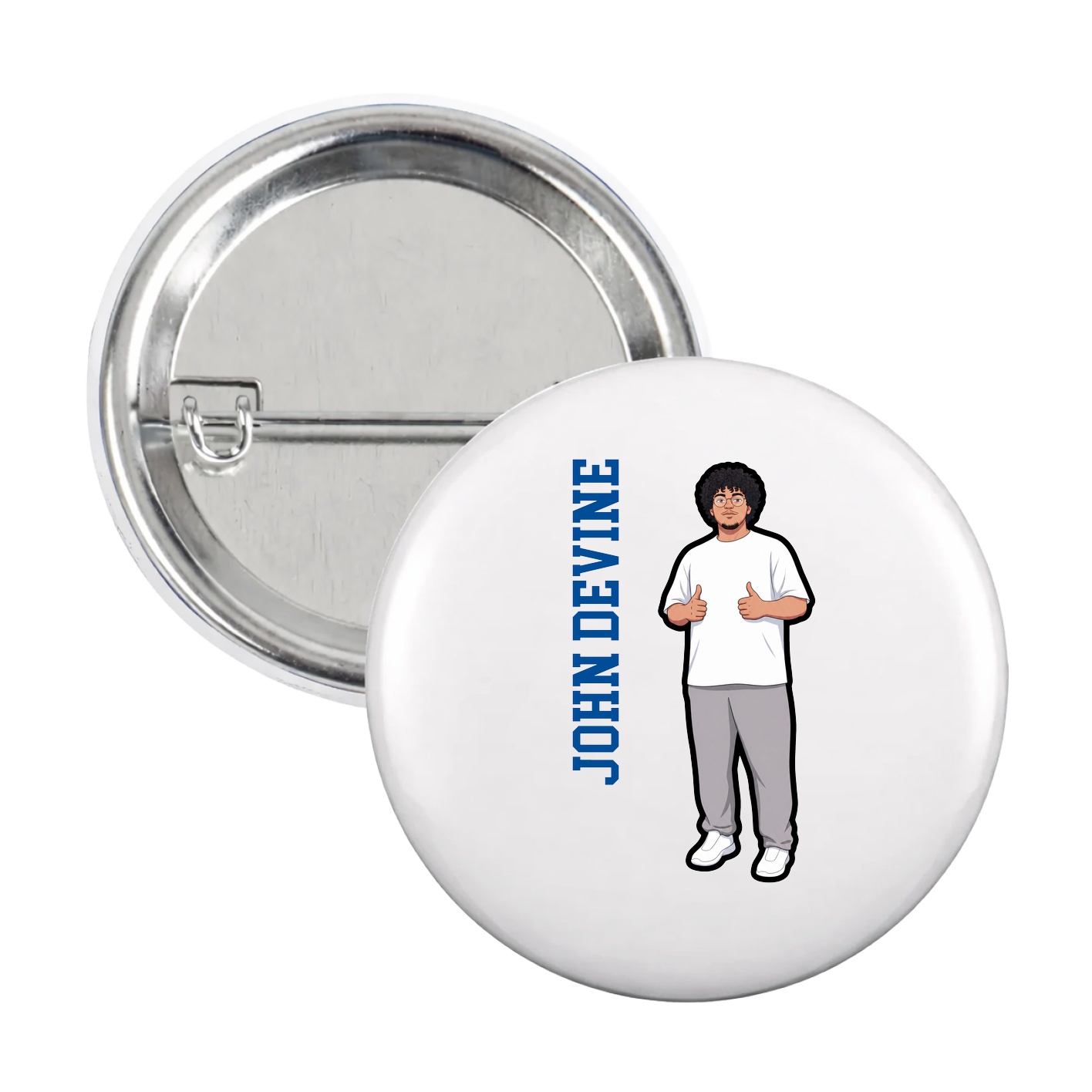 Game Day Button — Name Vertical in White