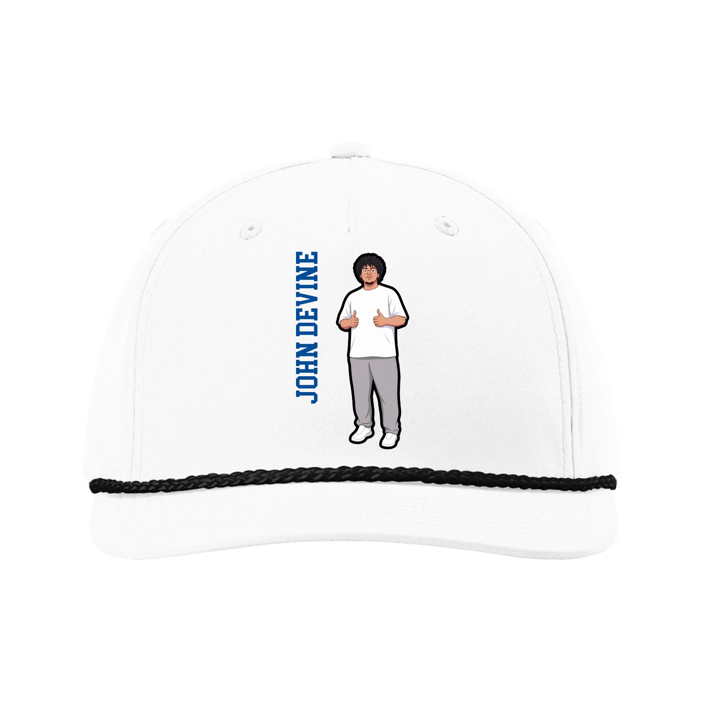 Five-Panel Classic Rope Cap — Name Vertical in White