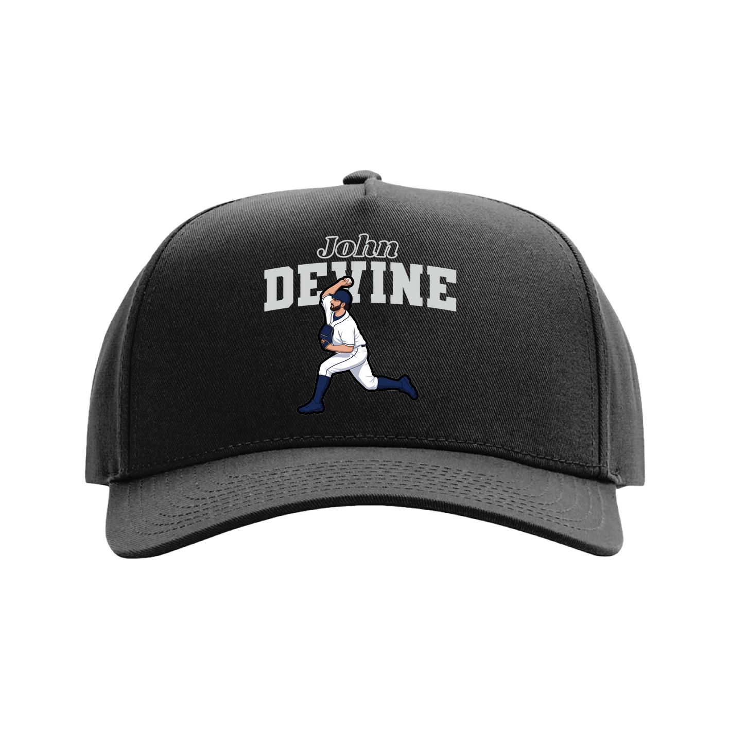 Full Fabric Five-Panel Champ Cap — Name Arch in Black