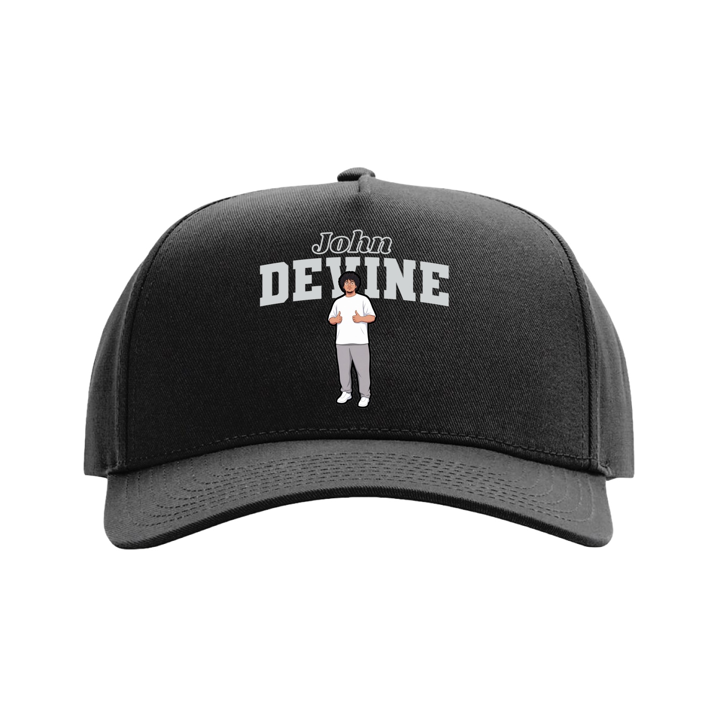 Full Fabric Five-Panel Champ Cap — Name Arch in Black