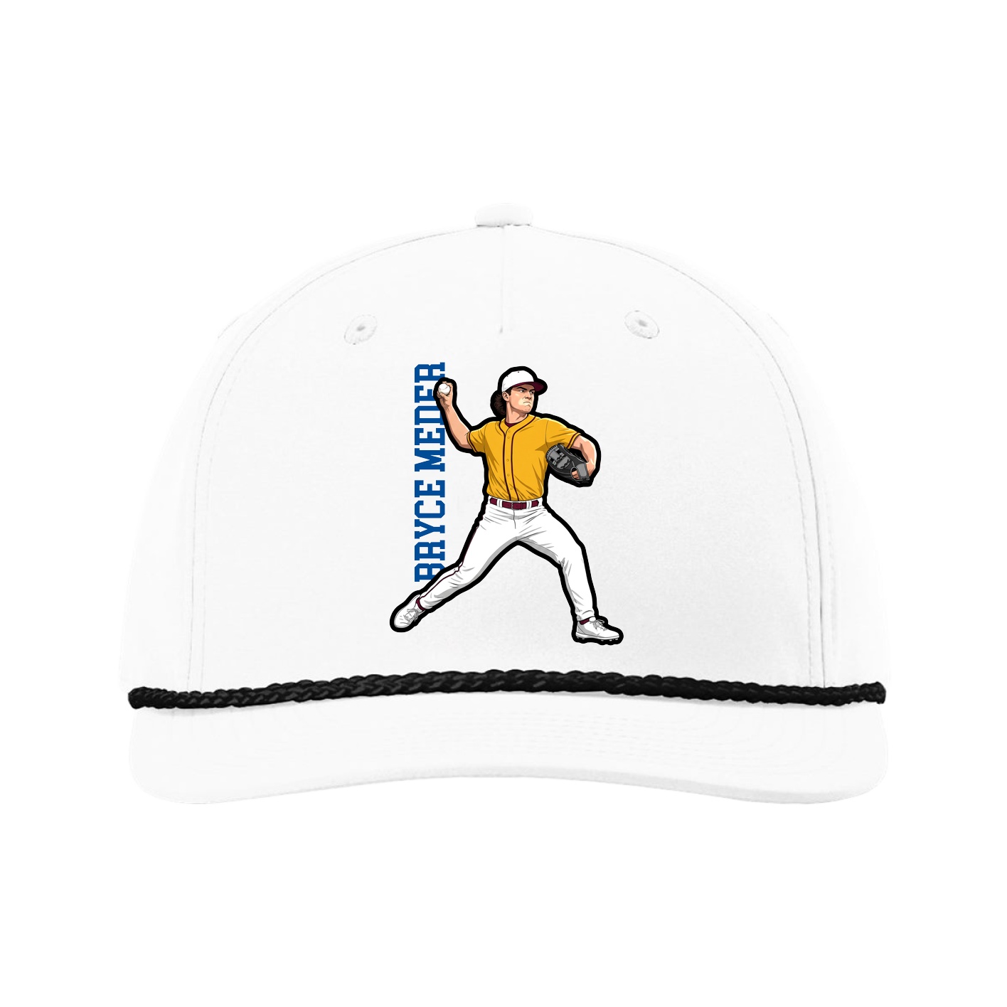 Five-Panel Classic Rope Cap — Name Vertical in White