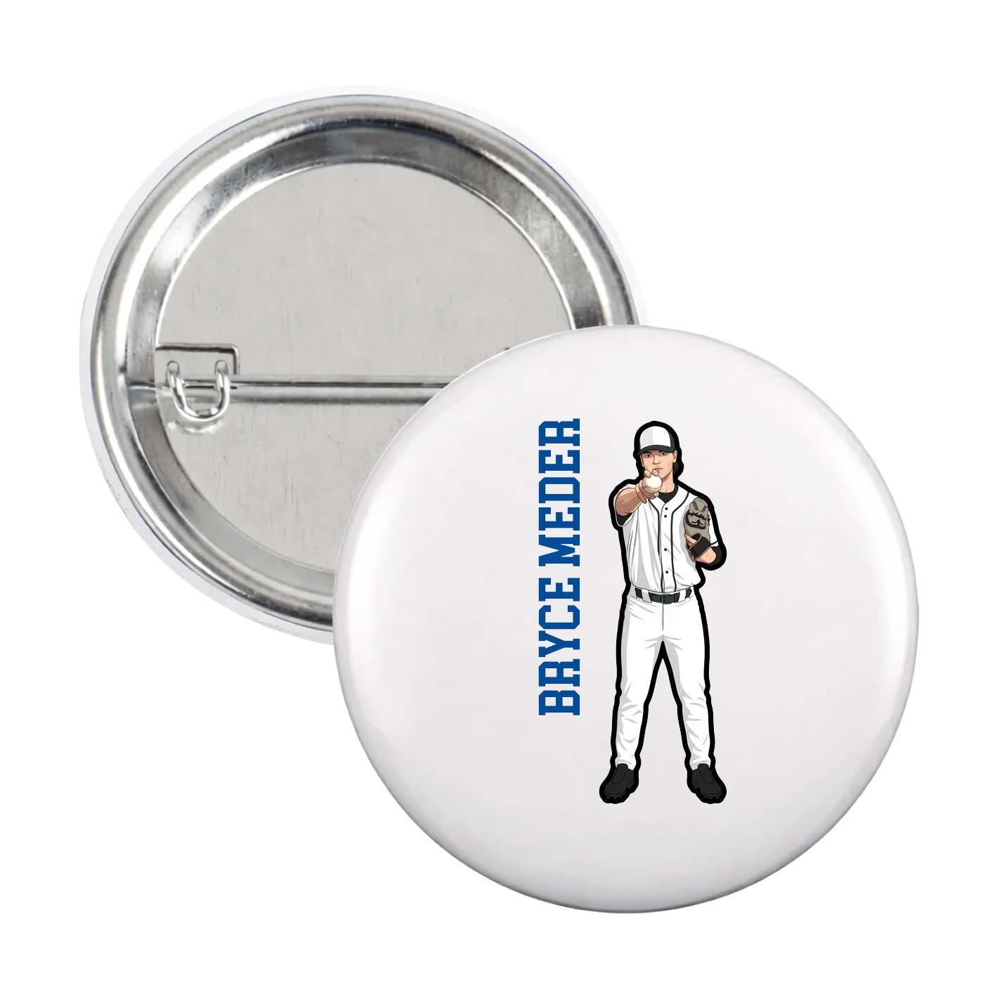 Game Day Button — Name Vertical in White
