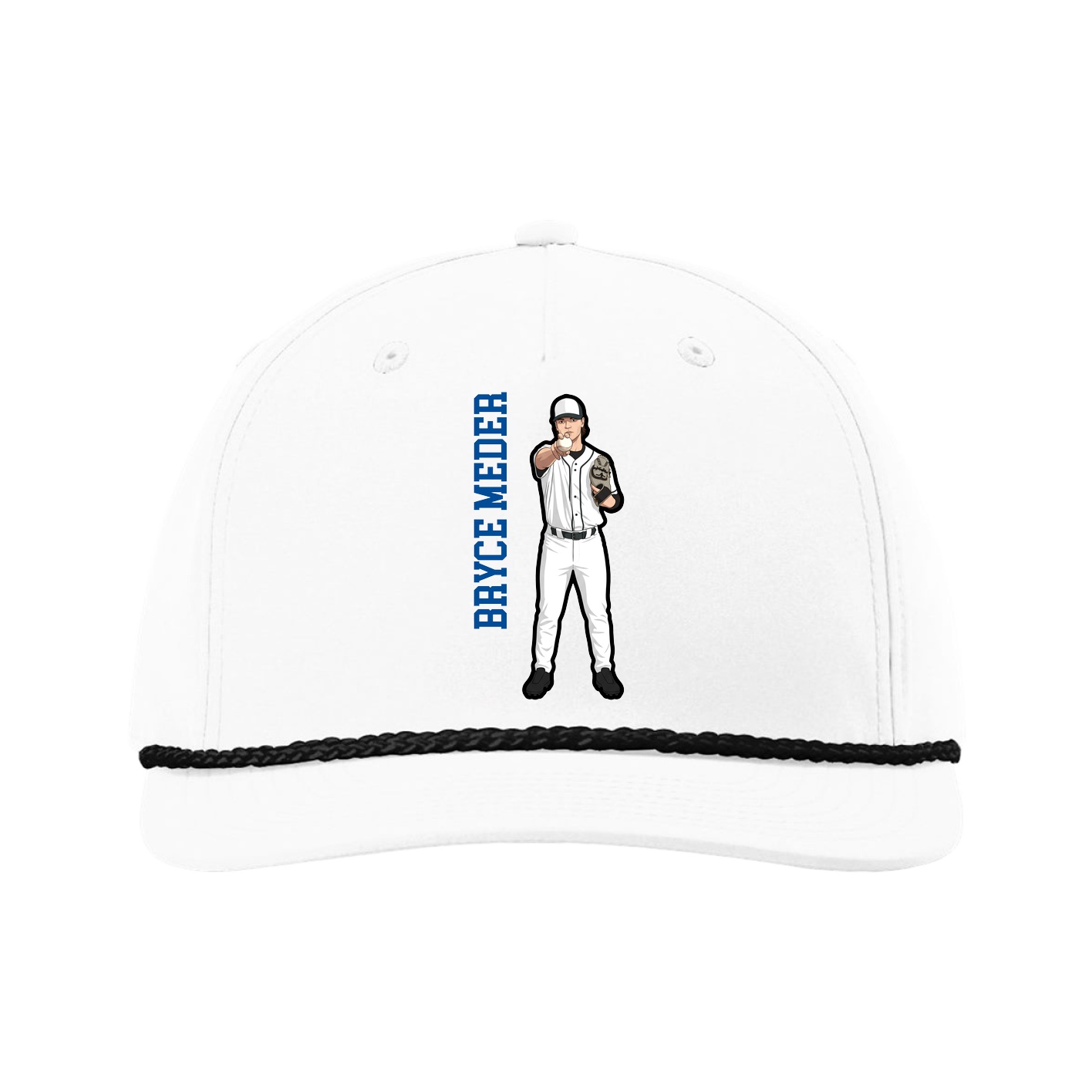Five-Panel Classic Rope Cap — Name Vertical in White