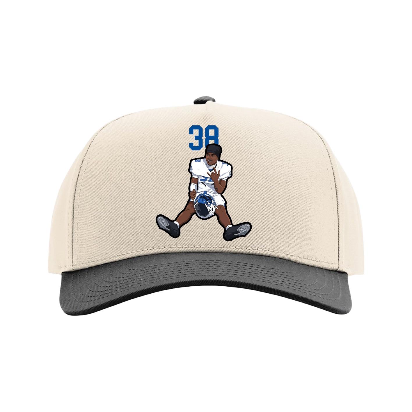 Full Fabric Five-Panel Champ Cap — Number Top in Cream/Black