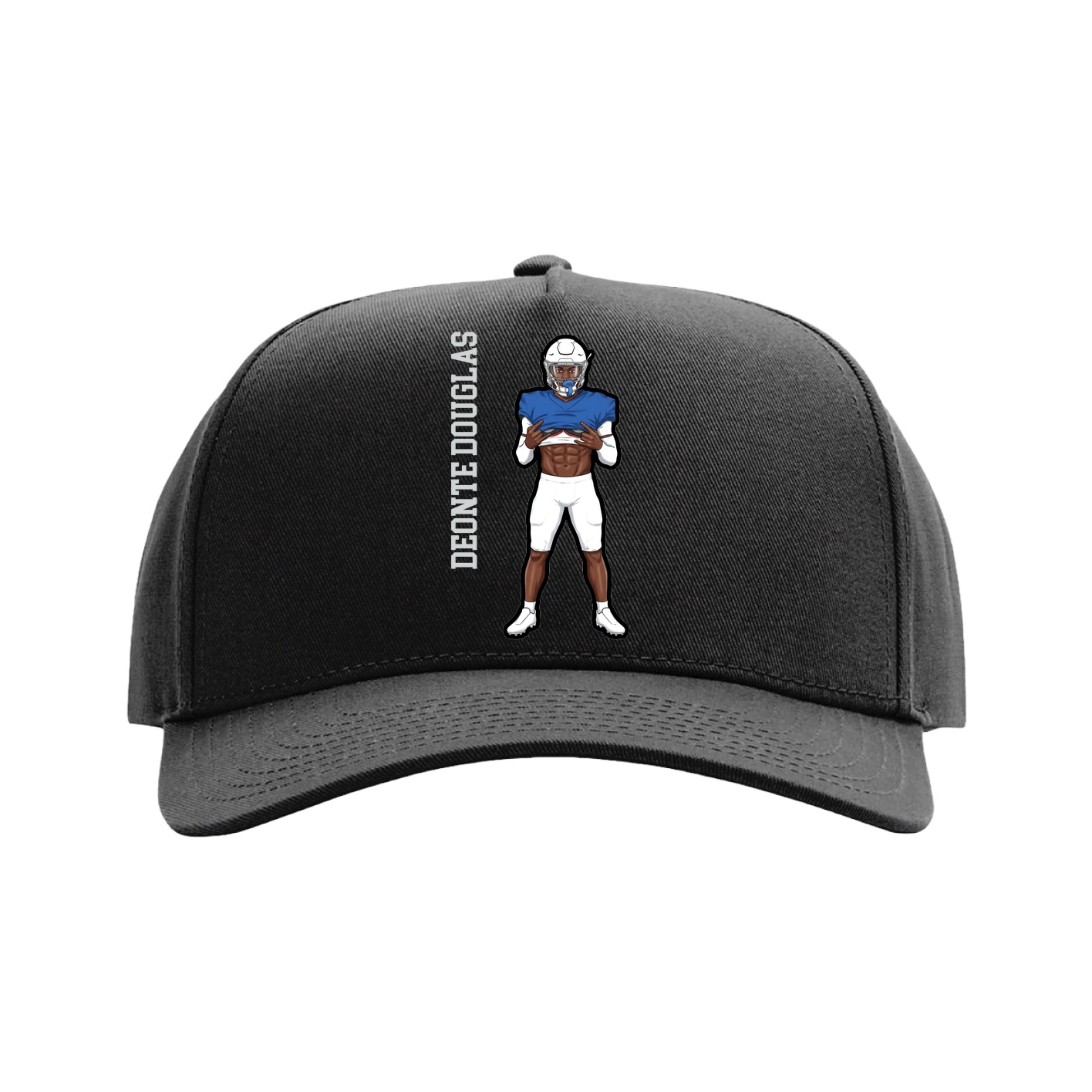 Full Fabric Five-Panel Champ Cap — Name Vertical in Black