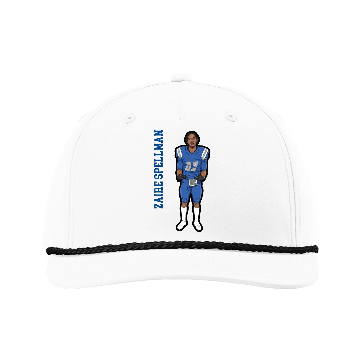 Five-Panel Classic Rope Cap — Name Vertical in White