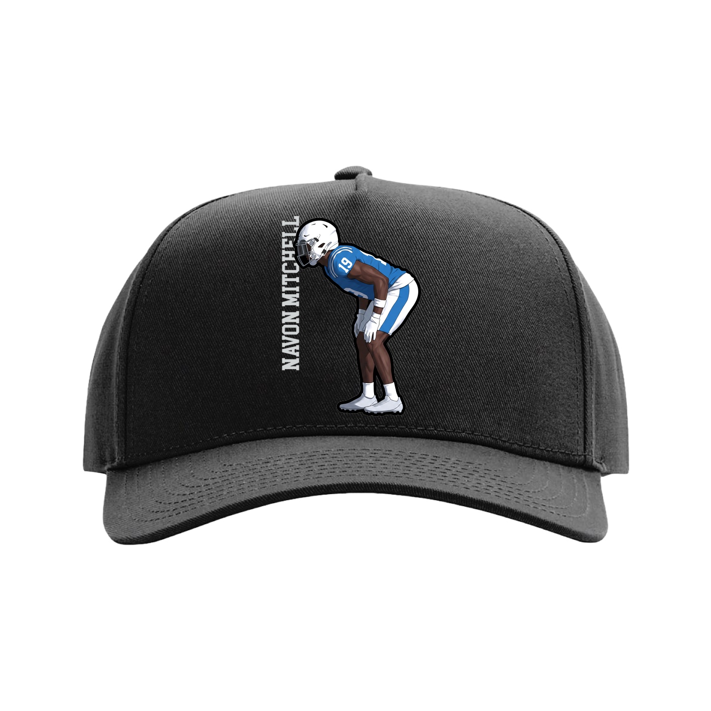 Full Fabric Five-Panel Champ Cap — Name Vertical in Black