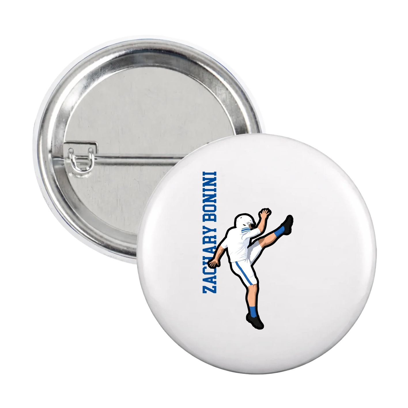 Game Day Button — Name Vertical in White