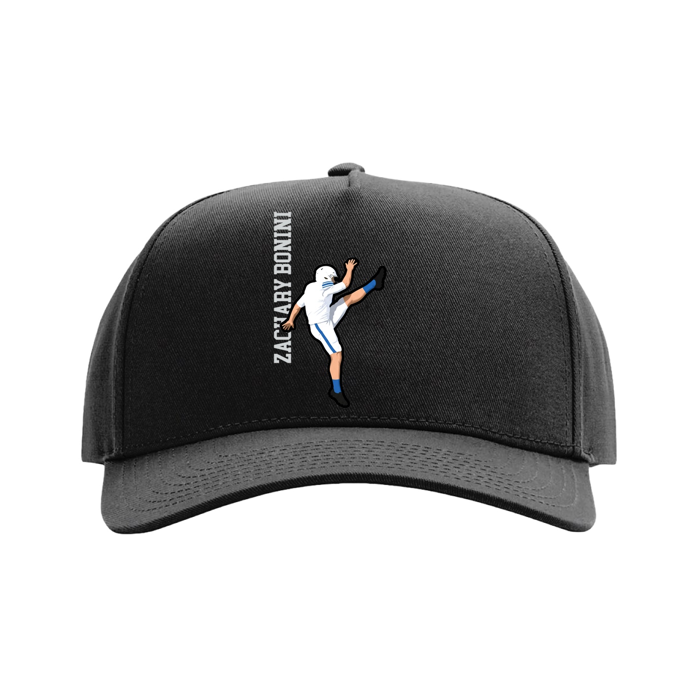 Full Fabric Five-Panel Champ Cap — Name Vertical in Black