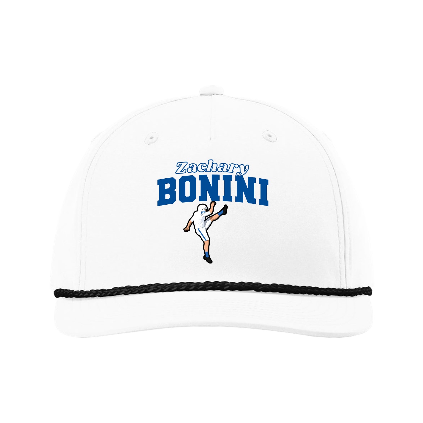 Five-Panel Classic Rope Cap — Name Arch in White