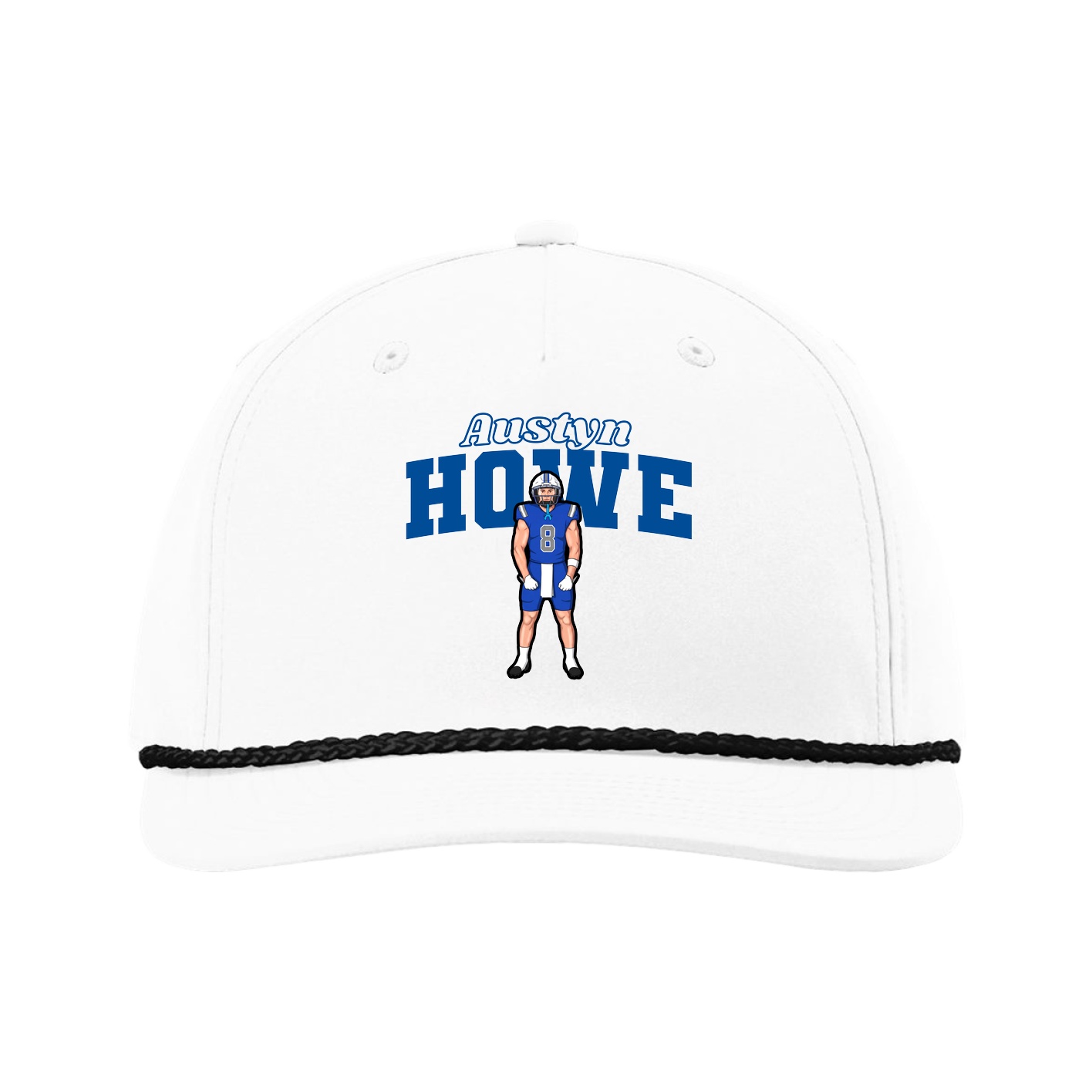 Five-Panel Classic Rope Cap — Name Arch in White